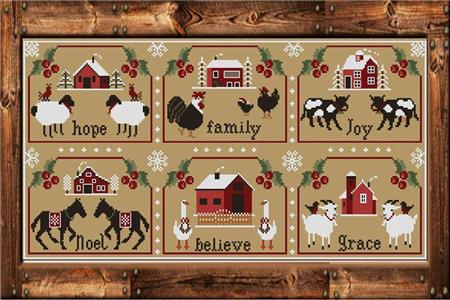 Twin Peak Primitives ~ Noel on the Farm Series (6 designs, stitch as one large or 6 small pieces!)